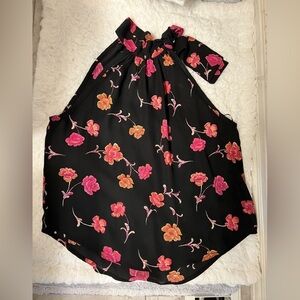 Gorgeous Paper Crane Bow Neck are Upscale Blouse Floral Print Top Sz M